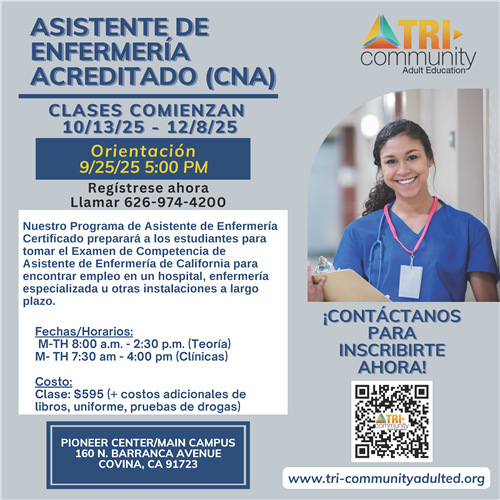 Certified Nursing Assistant Program orientation September 25 at 5:00PM